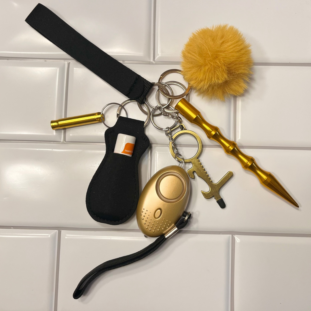 Lip Balm Defense Keychain Set – Lightweight Personal Safety Kit (Gold)