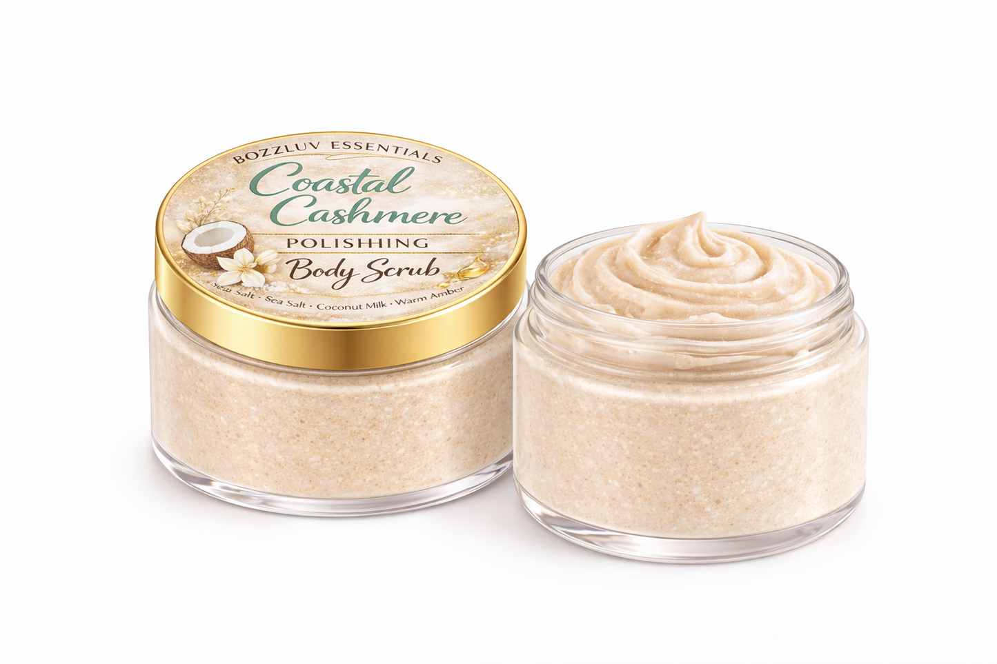 Coastal Cashmere Polishing Body Scrub (8 oz) – Exfoliating & Moisturizing Sugar Scrub | Sea Salt, Coconut Milk & Warm Amber