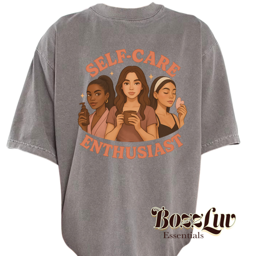 BozzLuv Essentials “Self-Care Enthusiast” Oversized Vintage Tee (Original Illustrated Design)