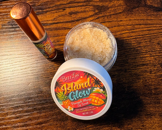 Island Glow pineapple mango lip care duo product photo by BozzLuv Essentials.