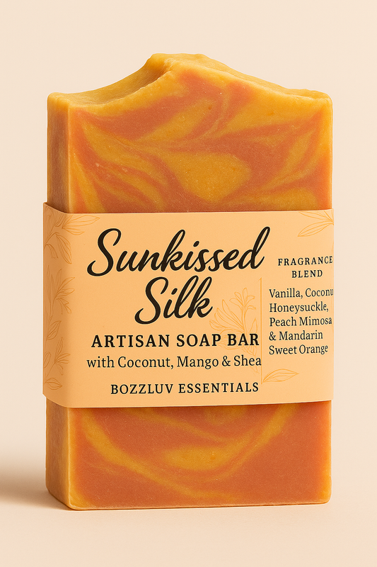 Sunkissed Silk rose and gold swirl artisan soap product image.