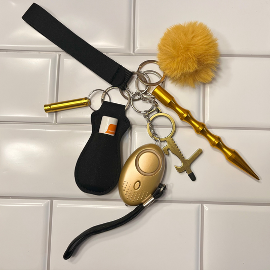 Lip Balm Defense Keychain Set – Lightweight Personal Safety Kit (Gold)