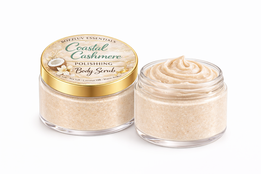 Coastal Cashmere Polishing Body Scrub (8 oz) – Exfoliating & Moisturizing Sugar Scrub | Sea Salt, Coconut Milk & Warm Amber