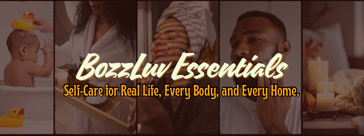 Collage of people in various settings with 'BozzLuv Essentials' text overlay.