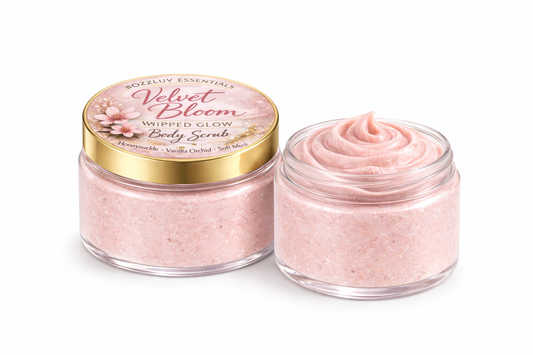 Velvet Bloom Whipped Glow Body Scrub (8 oz) – Exfoliating & Moisturizing Sugar Scrub | Honeysuckle, Vanilla Orchid & Soft Musk