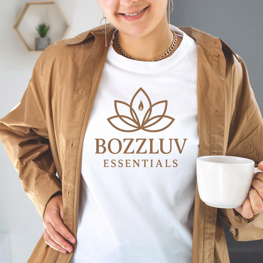 BozzLuv Essentials Unisex Logo Tee – White Cotton