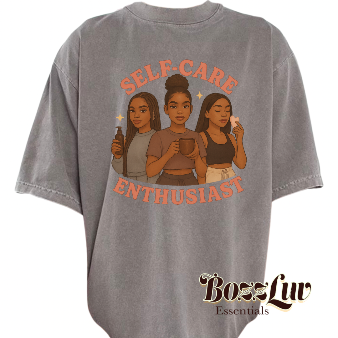 BozzLuv Essentials “Self-Care Enthusiast” Oversized Vintage Tee (Original Illustrated Design)