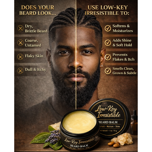 Low-Key Irresistible™ Natural Beard Balm – Soft Hold, Moisture & Shine