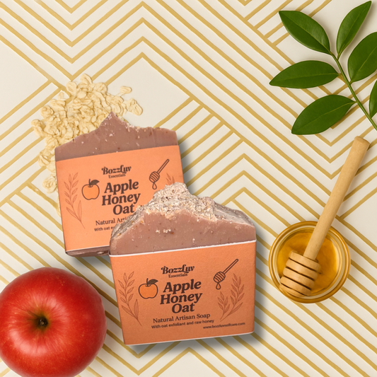 Apple Honey Oat natural artisan soap bar by BozzLuv Essentials with honey and oat exfoliating blend.