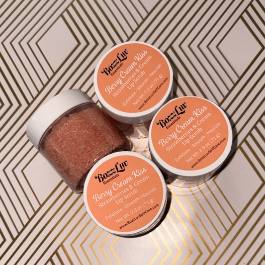 Berry Cream Kiss strawberries and cream lip scrub by BozzLuv Essentials.