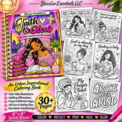 Faith & Glow | Christian Coloring & Reflection Book for Women – 8×8 Spiral Bound | 30+ Pages HANDMADE