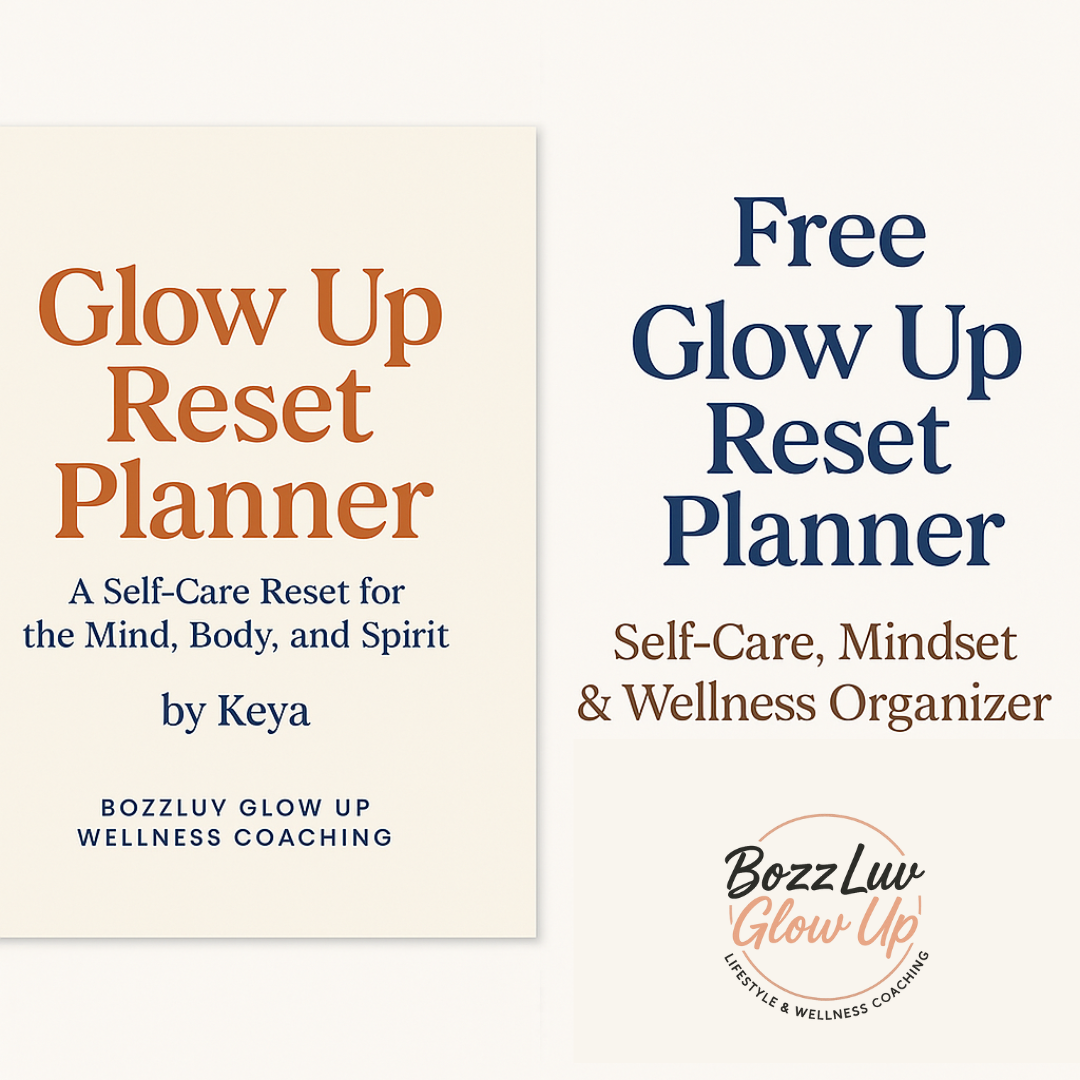 Free Glow Up Reset Planner digital download for self-care, mindset, and wellness planning.