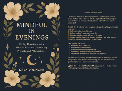Preview of the Mindful in Evenings Christian devotional book by BozzLuv Essentials.