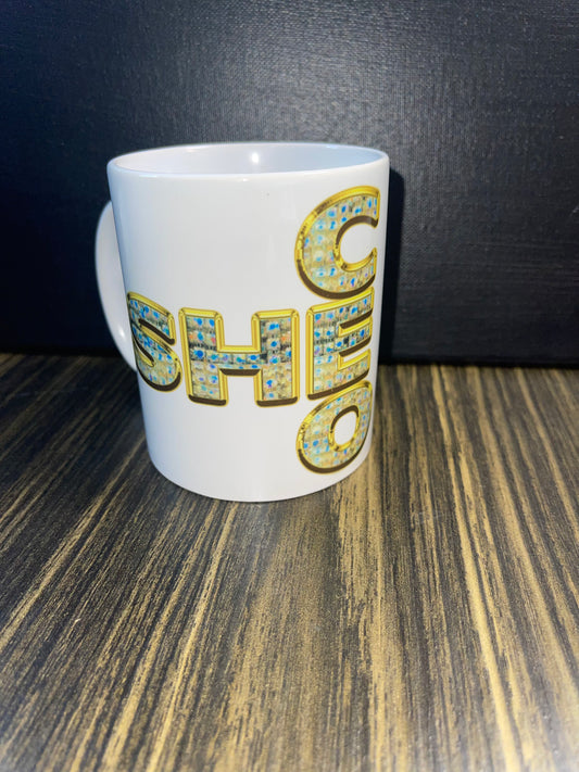 SheCeO 15 oz ceramic mug by BozzLuv Essentials.