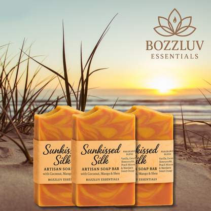 Sunkissed Silk artisan soap bar with vanilla, coconut, and honeysuckle by BozzLuv Essentials.