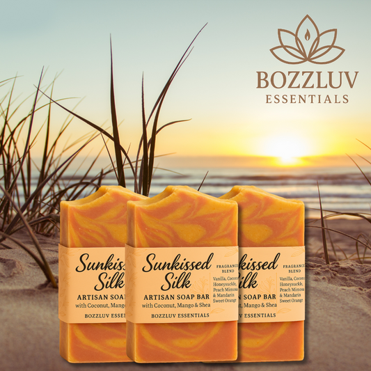 Sunkissed Silk artisan soap bar with vanilla, coconut, and honeysuckle by BozzLuv Essentials.